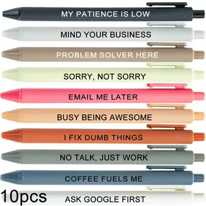 10pcs Office & School Ballpoint Pens, Sassy Humor Phrases, Black & Multi-Color, Perfect for Coworkers & Students, Funny Stationery Gift