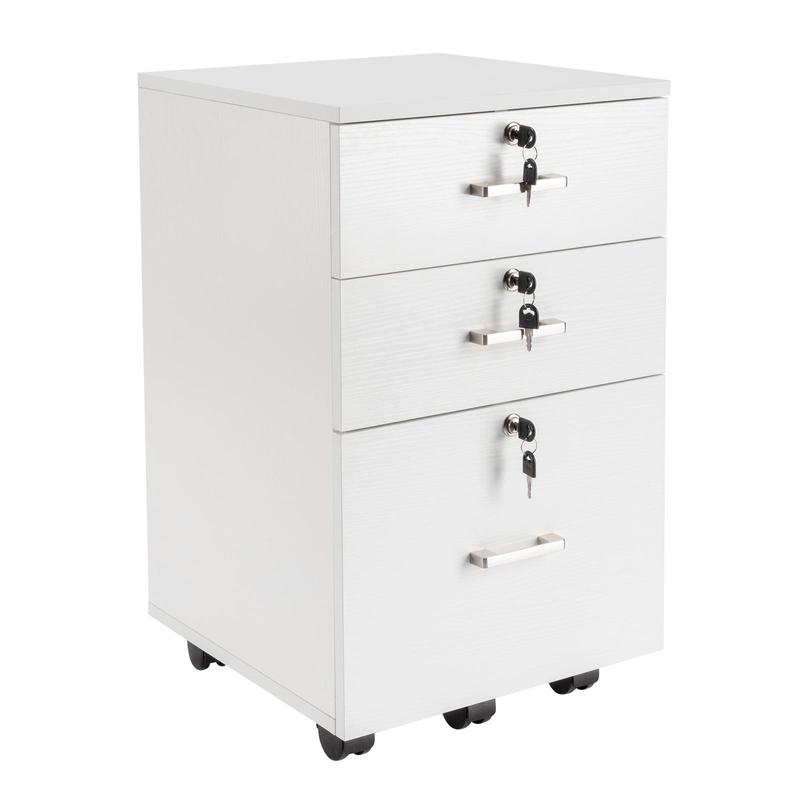 FCH White Wood Grain Density Board 3 Drawers Wooden Filing Cabinet With Pulleys Office Filing Cabinet Confidential