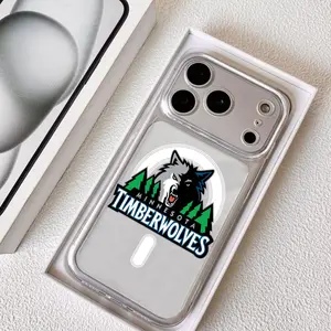 Minnesota T-TimberwolveS Phone Case for iPhone 11 12 13 14 15 16 17 Pro Max Plus | Transparent Magnetic MagSafe Phone Case | Anti-Yellow Crystal Clear Slim Lightweight Design | Shockproof Scratch-Resistant Protective Case with Raised Camera Protection