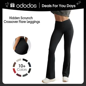 ODODOS Hidden Scrunch Butt Lifting Crossover Flare Leggings for Women - No Front Seam Booty Sculpting Yoga Pants, 30" Inseam Activewear Bottoms Athletic Bottoms