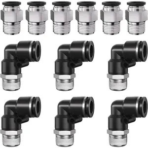 5/16" 8mm Tube OD to 1/4" NPT Thread Push to Connect Fittings,Pneumatic Quick Air Hose Fittings,Male Straight + Elbow,PC+PL(12pcs)