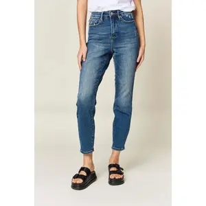 RISEN JUDY  Blue Jeans Tummy Control High Waisted Blue Denim Relaxed Skinny Jeans