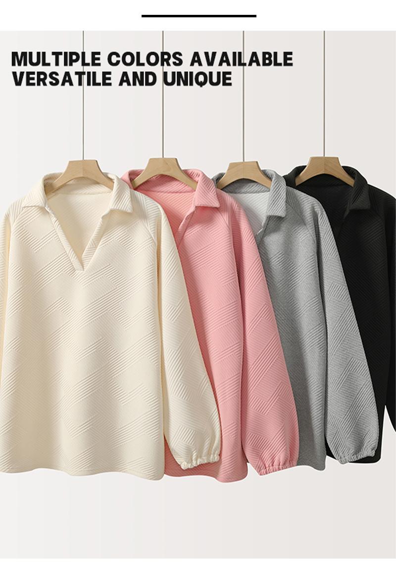 Cozy  Jacquard  V Neck Pullover for Women Oversized Loungewear Top Loose Fit Casual Comfy Sweatsuit for Daily Wear