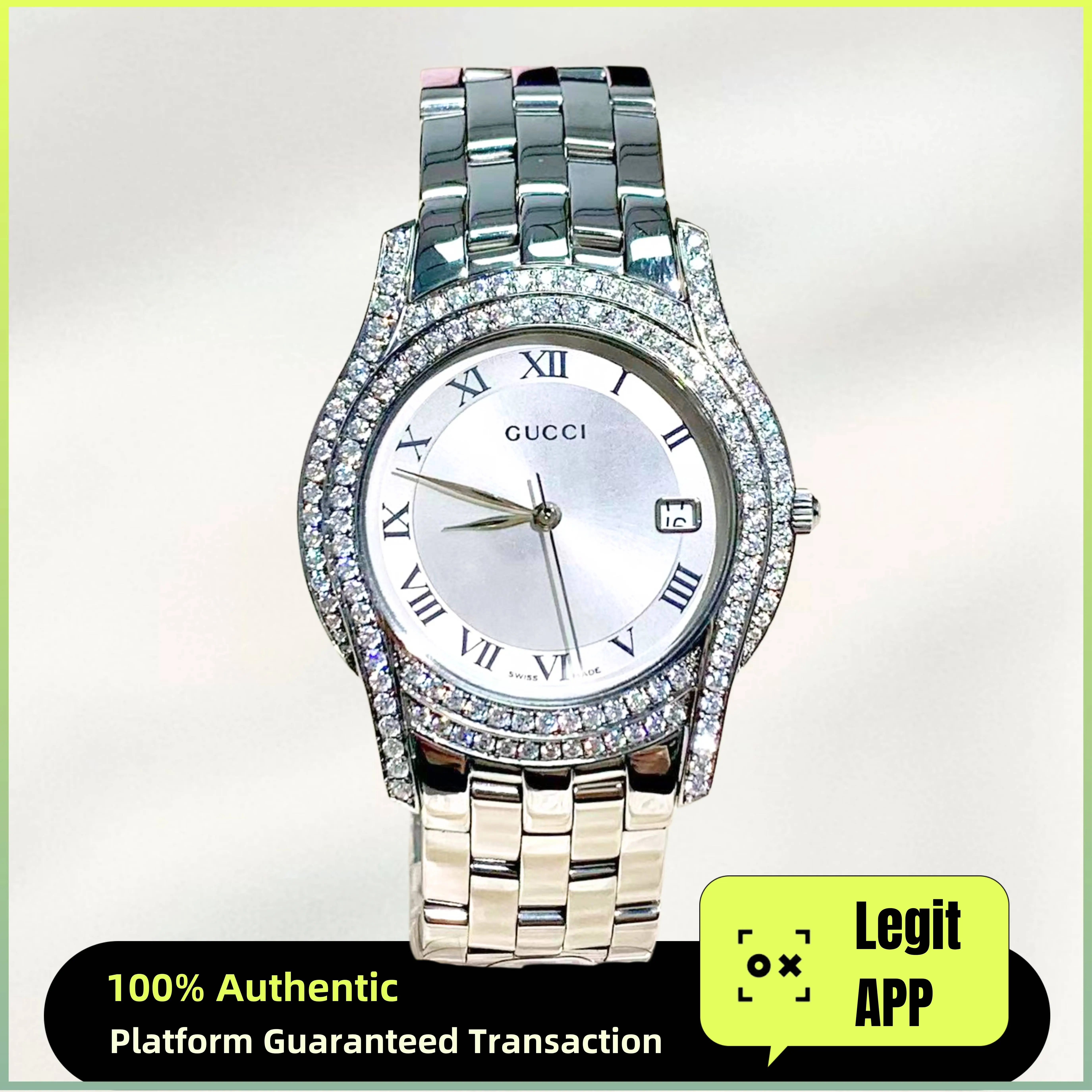 Gucci Stainless Steel 35mm Silver&White Dial Diamond Set Unisex Quartz Watch 21122204