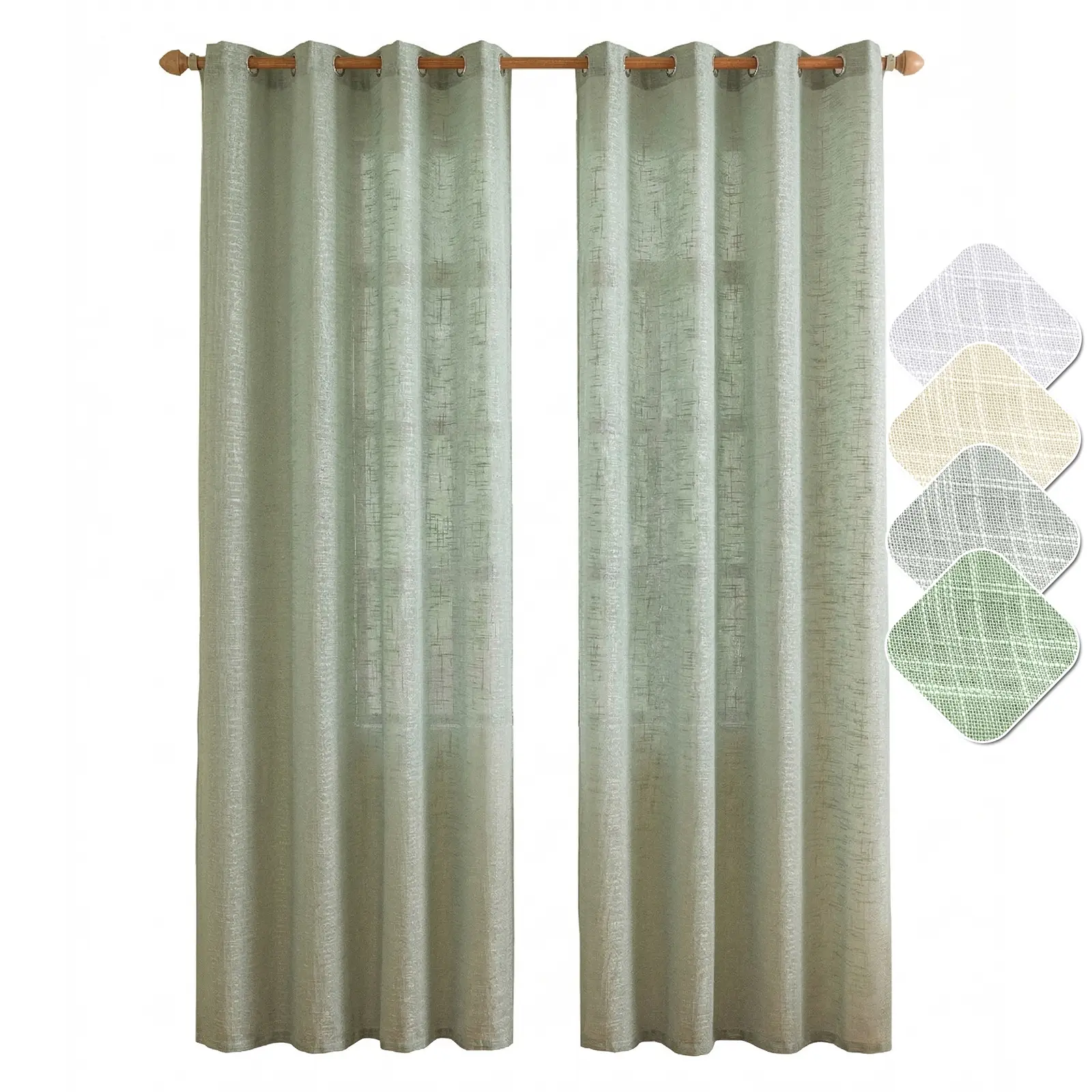 BTTO Boho Chic Bedroom Sheer Grommet Curtains, 2-Panel 55x108in Low-Iron Wrinkle-Resistant Durable Linen-Like Polyester Weave Drapes, High-Density Slub Texture Privacy Voile (84/96/108in Options) for Living Room, Do Not Tumble Dry