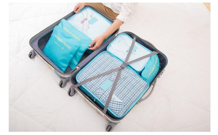 6pcs/set Men and Women Luggage Travel Bags Packing Cubes Organizer Fashion Double Zipper Waterproof Polyester Bag