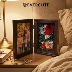 EVERCUTE Super Grade Preserved Rose Photo Frame | 8-inch Customizable Picture Frame with Eternal Flowers | Luxury Memory Gift for Girlfriend Anniversary Birthday werewolf sculpture wall gallery photo frame fake flowers for outdoor custom wreath bouquet