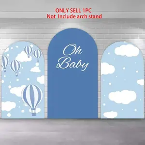 Oh Baby Boys Baby Shower Arch Covers Stretchy Backdrop, Blue Sky Clouds Hot Air Balloon Design, Perfect for Boys Kids 1st Birthday Party Photo Backdrop