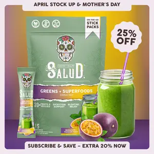 Salud 2-in-1 [Greens + Superfoods – Passion Fruit] Daily Greens Drink Mix, Agua Fresca, Gut Health & Bloating Support, Probiotics & Prebiotics, Vegan, Non-GMO, Easy-to-Drink Greens Powder (15 Servings)