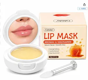 Cabishy Overnight Lip Mask for Very Dry, Cracked Lips – Deep Hydrating Lip Moisturizer & Repair Treatment, Helps Brighten Dark Lips for Smokers, Smooths Lip Lines, with Mirror & Brush (0.71oz）