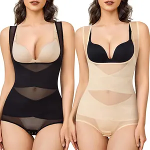 Women Mesh Shapewear Open Bust Bodysuit Tummy Control Plus Size Faja Butt Lifter Body Shaper Womenswear Formal