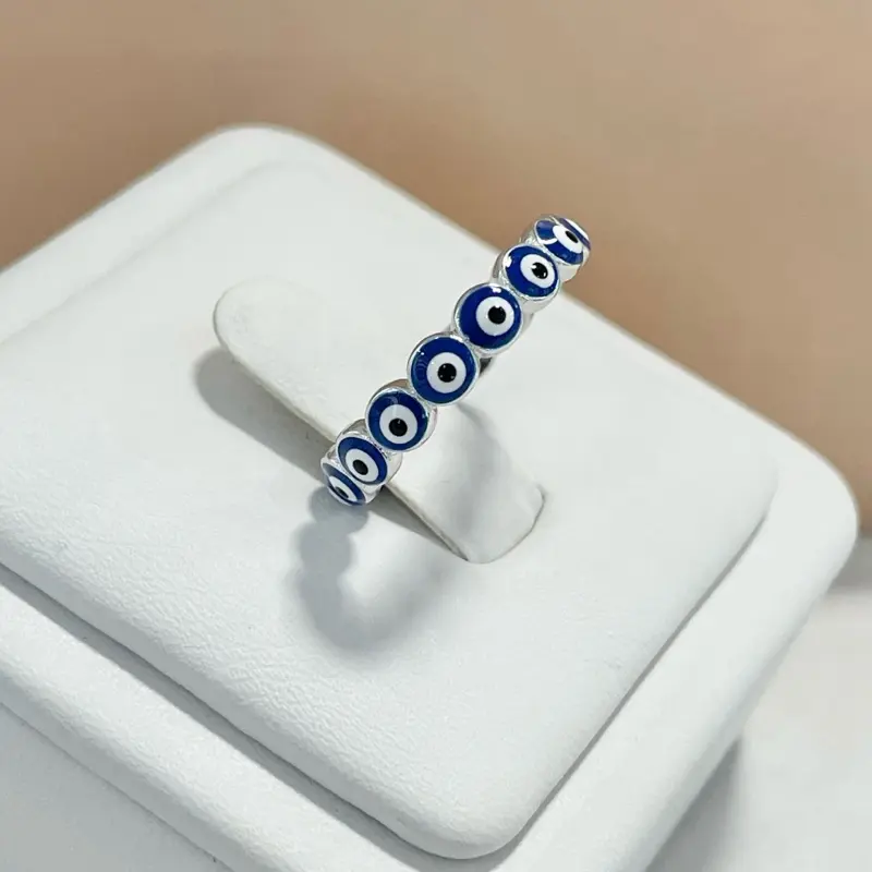 Sterling Silver 925 Dark Blue Evil Eye Ring Jewelry