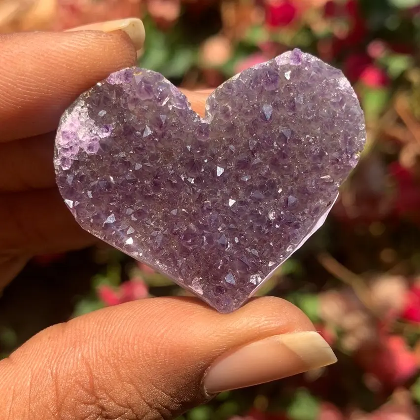 Natural Smoky Amethyst Crystal Heart Geode Carving