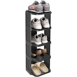 Shoe Racks for Closet, 5 Tiers Stackable Shoe Rack for Front Door Entrance Free Standing Plastic Shoe Stand Narrow Tall Vertical Shoe Rack, Closet Shoe Organizer for Small Spaces Shoe Storage