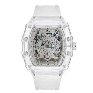 AETHER HOROLOGY Skeleton Automatic Watch for Men, Transparent Cyberpunk Mechanical Sports Watch, Luxury Luminous Waterproof Silicone Strap Wristwatch