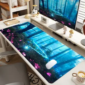 1pc Extra Large Fluorescent Forest Scene Mouse Pad Fantasy Desk Pad,Computer Keyboard Mousepad with Non - Slip Rubber Base Durable Stitched Edge Perfect Gift for Home and Office Gaming Desk Accessory