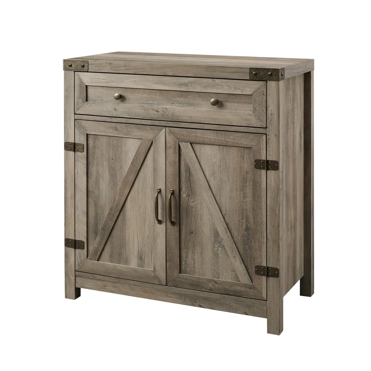 Walker Edison Grey Wash Barn Door MDF Cabinet - 33x15.5x30 in. Photo-Ready Home Storage Indoor Cupboard, Farmhouse Look, Laminate MDF Construction, Adjustable Shelves, Mdf Cabinets