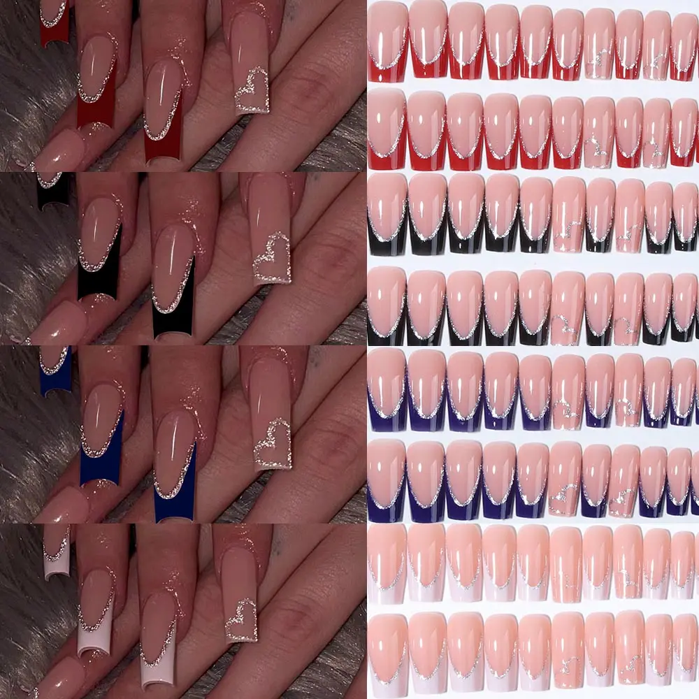 96pcs Square Short Acrylic Nail Tips Set, Glossy Finish, Mixed Designs, Decorative Nails, Glossy Fake Nails, Press-On False Nails for Women & Girls, Daily Use & Parties