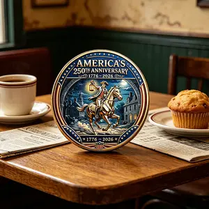 1pc 250th Anniversary 1776-2026 Commemorative Challenge Coin with Gift Bag - Paul Revere' Midnight Ride & Bald Eagle Collectible, Patriotic US History Souvenir Suitable for History Buffs, Collectors, Gift for Enthus