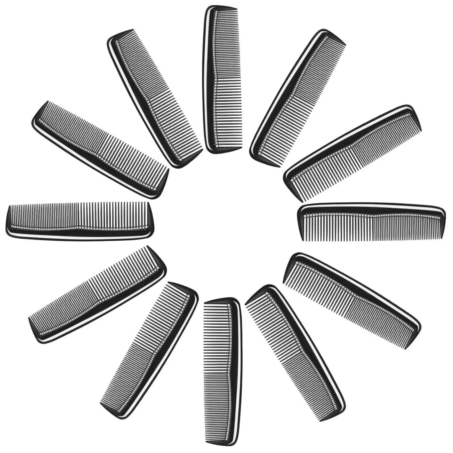 12 Pieces Pocket Hair Combs 5" Dual-Density Teeth for Short Hair Beards Mustaches & Sideburns Travel-Friendly Black Combs for Men & Women