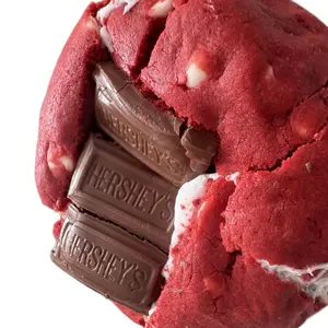 The Red Velvet S'mores (3) feature a red velvet cookie as the base. It's filled with soft marshmallows and crowned with a Hershey chocolate bar. This combination ensures a sweet and satisfying experience.  NOTICE 1 order= 3 cookies