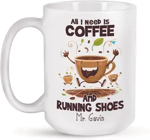 Funny Coffee And Running Shoes Ceramic Mug, Customized Name Novelty Cup Gift For Runner, Sport Enthusiast Coffee Cup, Personalized Marathon Keepsake Mug, Runner Mug Present