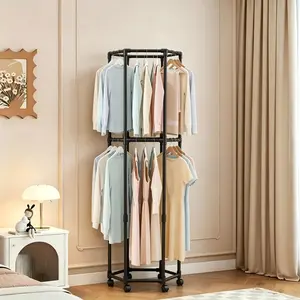 Space Saving Clothes Rack with Wheels, Rotating Clothing Organizer for Small Apartments, Vertical Garment Storage Rack for Bedrooms, Dorm Rooms and Laundry Areas