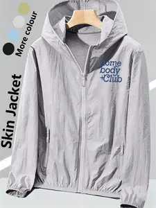 Women's Hooded Skin Jacket With THE Homebody Club Print All Season Lightweight Breathable Windbreaker Loose Slim Fit Comfortable Skin Friendly Youthful Casual Vibe Multiple Colors Ultra Light Portable Versatile Daily Wear Commuting Travel Outdoor