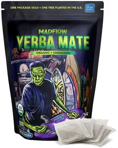 MADFLOW Yerba Mate Tea Bags (100 Mate Tea Bags). Organic & Unsmoked Yerba Mate Tea. Resealable Packaging. Alternative to Yerba Mate Loose Leaf.