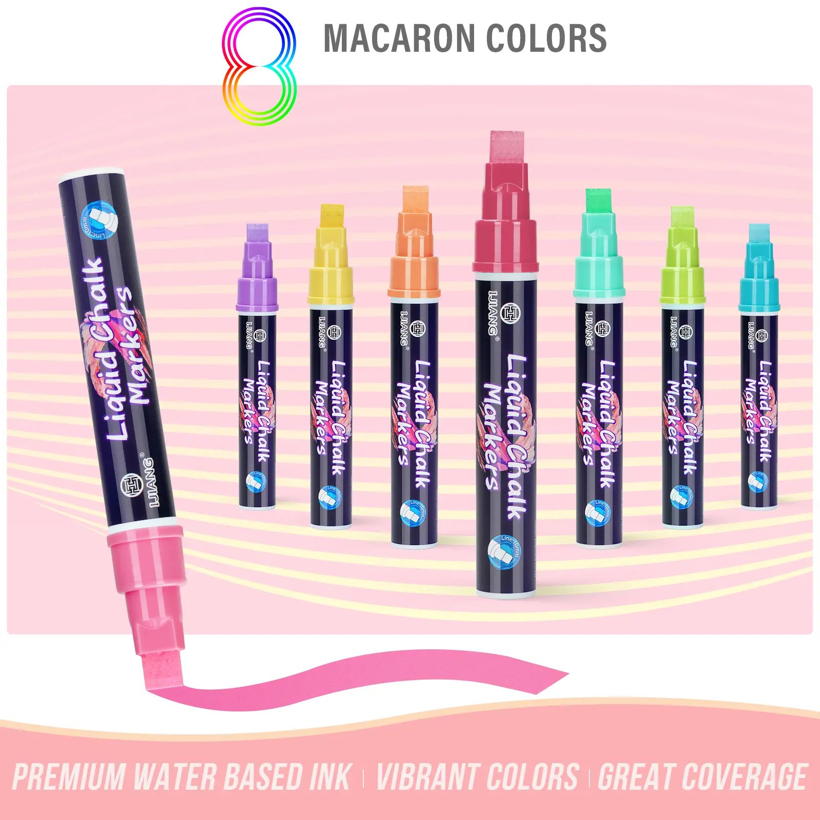Liquid Chalk Markers 8 Colors Set for Window & Car Surfaces - Jumbo Thick Tips 10mm 3-in-1 - Chalk Markers for Blackboard, Signs and Chalkboard, Glass, Mirrors, Erasable & Washable
