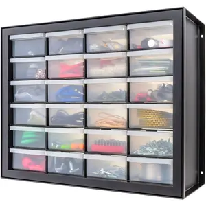 Plastic Drawer Storage Organizer 24Drawer Teacher Toolbox Bead Small Parts Organizer Cabinet for Hardware Crafts Nuts Bolts Tools Sticker Home Business Scrapbook Art Hobby Garage Black