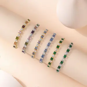 Viral 2024 Statement Hip Hop Cuff Bracelet with Colorful Square Zirconia Unisex Gold Plated Cuban Link Chain for Men & Women Bold Luxury Jewelry
