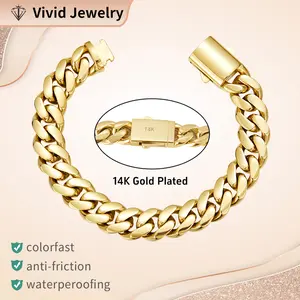 14k Gold Plated Miami Cuban Link Chain Bracelet, Thickened, Dense and Chunky 7.5/8.5 inch- Hip-Hop Jewelry for Men/Women Hypoallergenic Material, Sweat-Resistant, ChunkyGold Bracelet for Streetwear,Trendy Accessory Gift