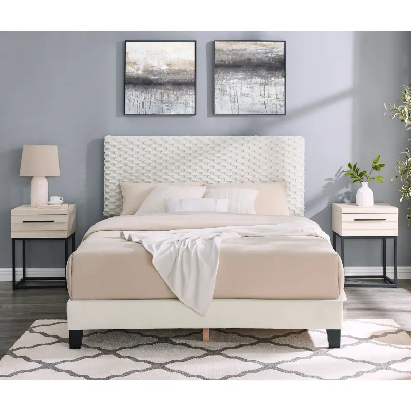 Findlay 3-Piece Bedroom Set Plush 3D Upholstered Bed with Two Nightstands Full