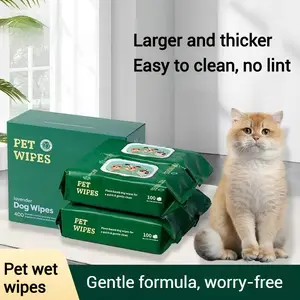 A Pack of 100 Extra-Large Pet-Specific Wet Wipes, Measuring 200Mm X 200Mm, Made with a Plant-Based Formula for Cleaning Cats And Dogs, Essential for The Summer Season.