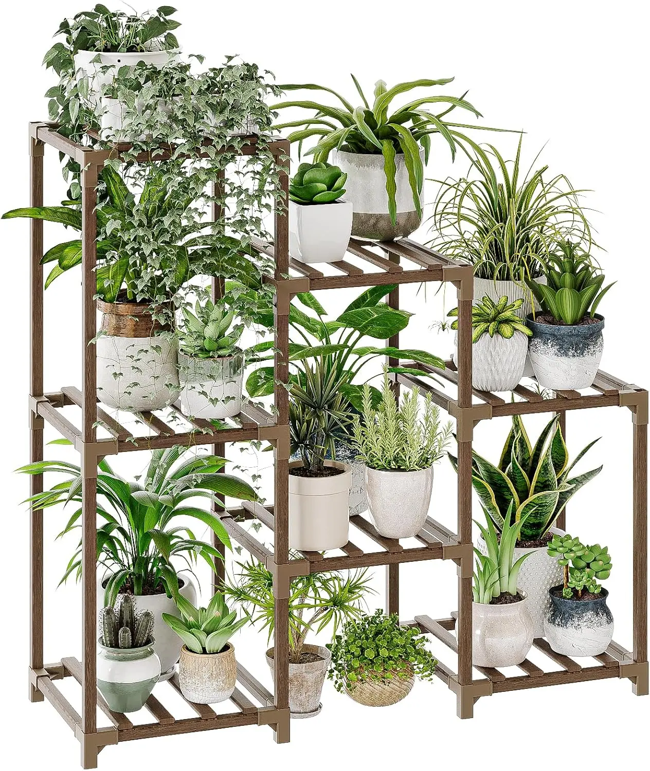 Wood Plant Stand, 3 Tier Plant Shelf for Indoor and Outdoor Use, Multi Level Plant Rack for Multiple Flower Pots, Ladder Plant Holder for Living Room, Patio, Balcony and Garden