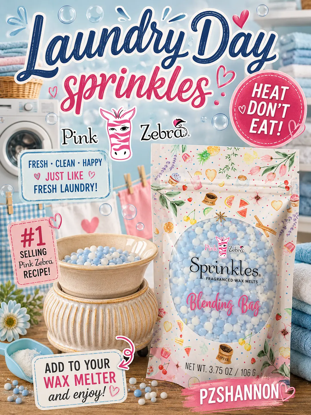 Laundry Day Pink Zebra sprinkles fragrance wax melts, 1~3.75 ounce bag