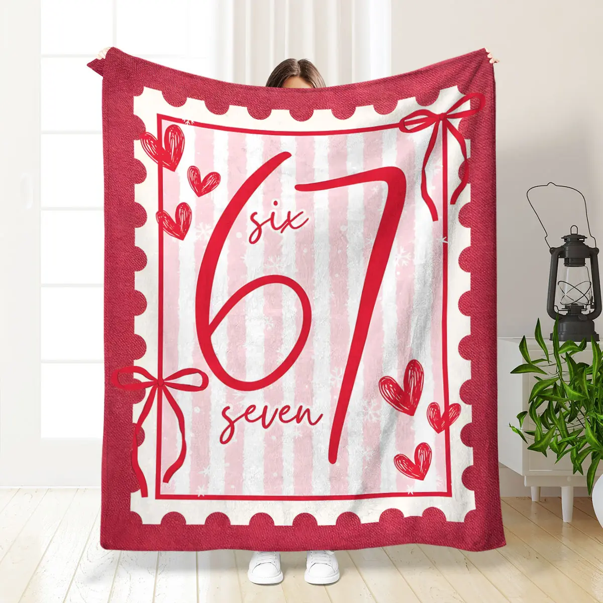 6 7 Valentine's Day PNG Kiss Me is 6 7- Beautiful Valentine's Day pattern, lightweight sofa bed decoration throw blanket, suitable for sofas, beds, chairs, plush blankets and leisure blankets, Valentine's Day gifts