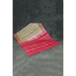 Beige & Rose Pink Vaazhai Naar (Banana Pith) Borderless Saree with Small Butta