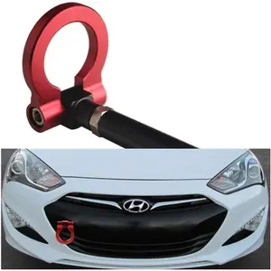 JDM Folding Screw On Racing T2 Tow Hooks Front Rear for 10-16 Hyundai Genesis Coupe Red