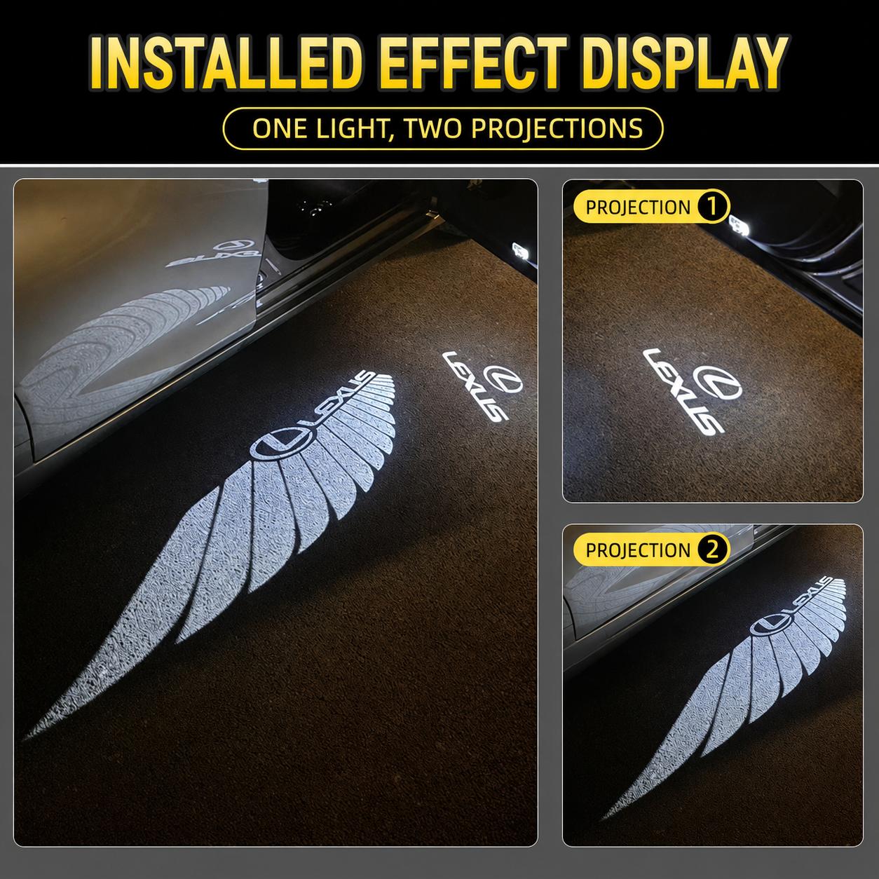 Vehicle-Specific Fit LED Car Door Projector Lights with Logo Patterns for Lexus ES, LS, UX (2019-2025), IS, RX300, RX200, LC - Front Doors Only, Courtesy Ground Upgrade
