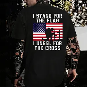 I Stand For The Flag I Kneel For The Cross 250 Years Anniversary Eagle American Flag 1776-2026 Heavy Cotton T-shirt, Independence day Patriotic, 4th of July Menswear Casual, Gift Streetwear Graphic Classic