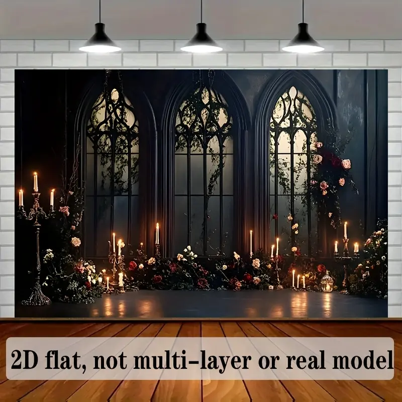 1pc 2D Flat Gothic Arch Glow Backdrop - Durable Polyester Banner with Letters for Party Background, Wall Decor & Gothic Room Aesthetic