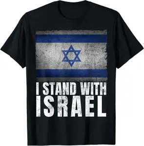 Unisex style T-shirt，I Stand With Israel Jewish Gifts Heritage Israeli Flag T-Shirt Casual Clothes Summer Top