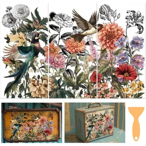 3 Sheets Vintage Birds and Flowers Rub on Transfers for Crafts and Furniture 11.8*5.9inch Floral Furniture Transfer Stickers for Wood Furniture Cabinet Dressers Home Decor Decorative Sticker