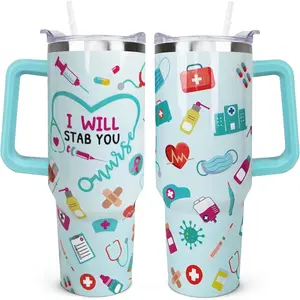 Nurse Tumbler Nurse Gifts for Women - Nurse Appreciation Gifts Nurses Week Gifts for Female Male Nurse、 New Nurses、 NICU Nurse、 RN、 LPN, 40oz Nurse Tumbler with Handle and Straw