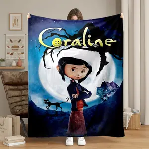 Coraline Cartoon Flannel Throw Blanket, Soft Warm Nap Blanket for Sofa Office Bed Camping Travel, All Seasons Multi-Purpose Gift Blanket