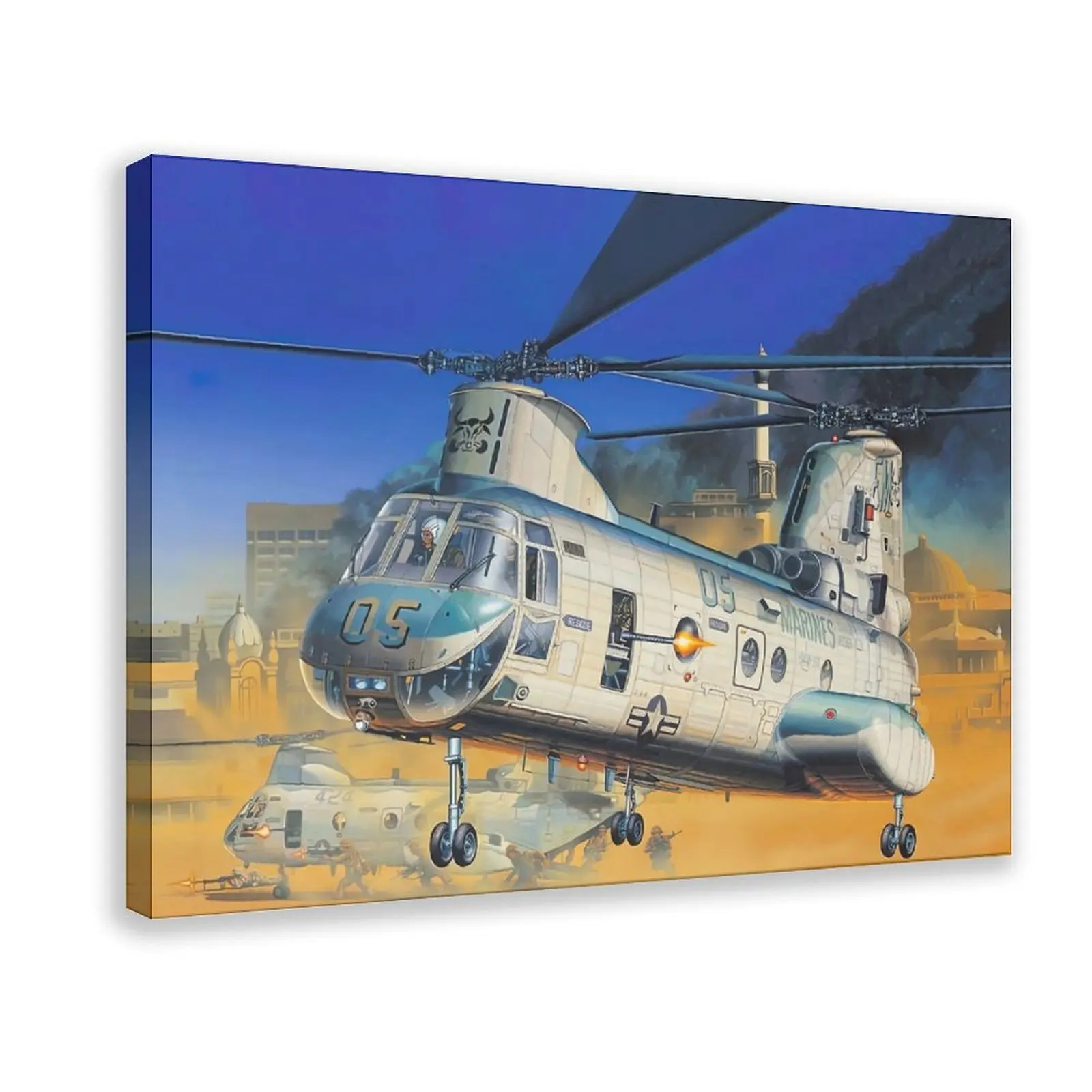 Helicopter CH46E Bullfrog Canvas Poster Wall Art for Home Bedroom Office Dorm Room Decor