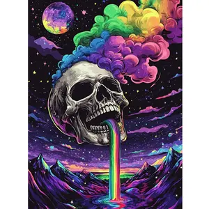 Trippy Rainbow Skull Galaxy Star 5D Diamond Painting Kit Full Full Round Diamond Mosaic Kits Handmade Rhinestone Art, DIY Craft Supplies for Adults,  Home Wall Decor & Unique Gift