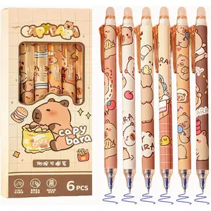 6 count Cute Erasable Gel Pens, 0.5mm Blue Ink Fine Point Pens, Retractable Quick Dry Smooth Writing Pens for Journaling, Drawing, Doodling, Note Taking(Capybara
